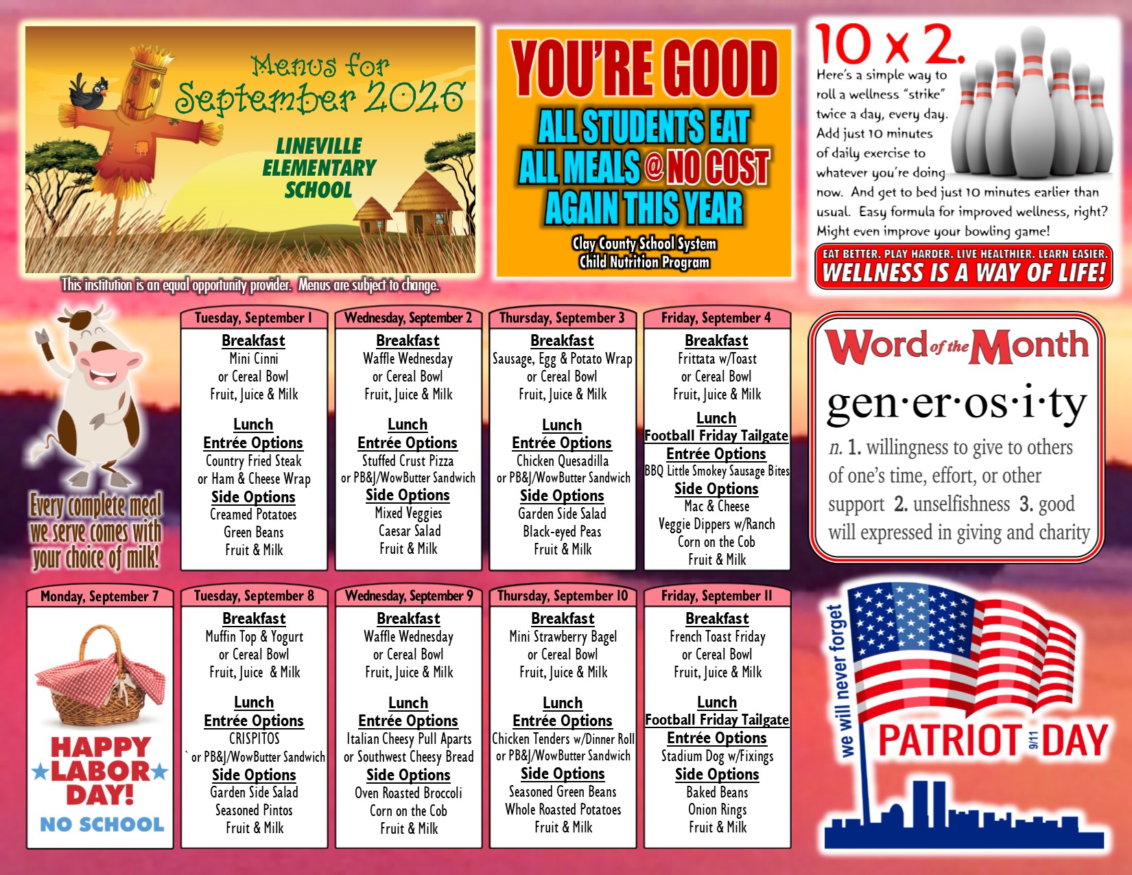 Page of September lunch/breakfast menu